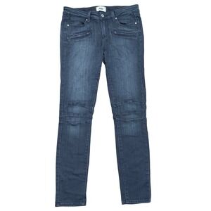 Paige Womens 29 Moto Skinny Jeans Dark Wash Designer Denim Blue Paneled Knee